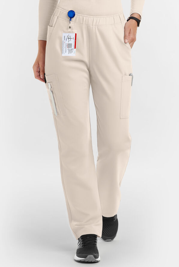 MOVEMENT by Butter-Soft Rigel Women's 9-Pocket Interior Drawstring STRETCH Scrub Pants - Tall - Khaki Shale - 1