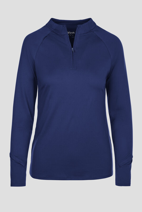 Wink Layers Women's 1-Pocket STRETCH Quarter Zip Mock Neck Knit Underscrub - Navy - 1