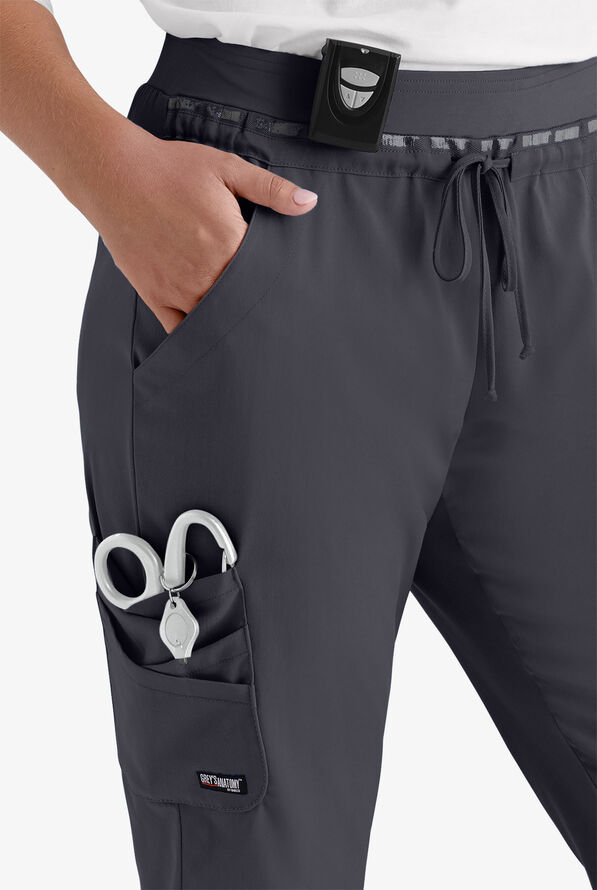 Pantalón médico Grey's Anatomy Spandex STRETCH Serena estilo cargo con 7 bolsillos para mujer - Steel Gray - 2