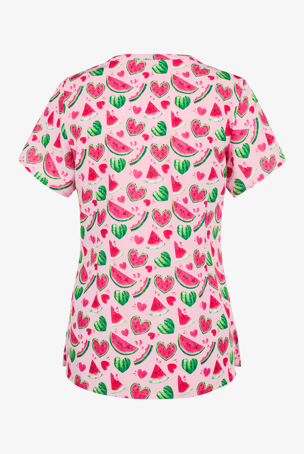 Maevn Watermelon Dreams Women's 3-Pocket STRETCH V-Neck Print Scrub Top - null - 2