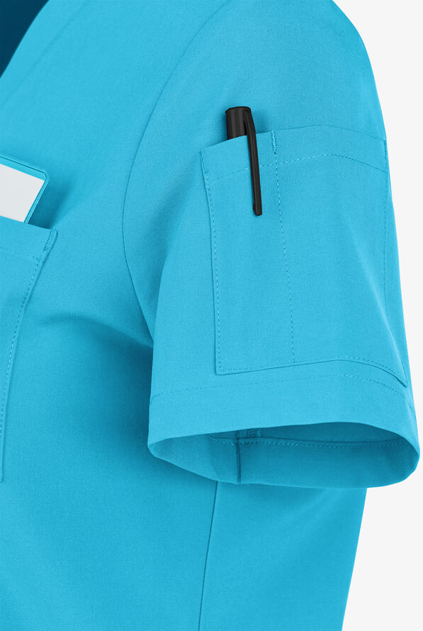 Easy STRETCH Chloe Women's 3-Pocket V-Neck Tuck-In Scrub Top - Turquoise - 5