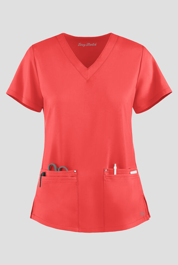 Easy STRETCH Lina Mitered Women's 4-Pocket V-Neck Scrub Top - Radiant Red - 1