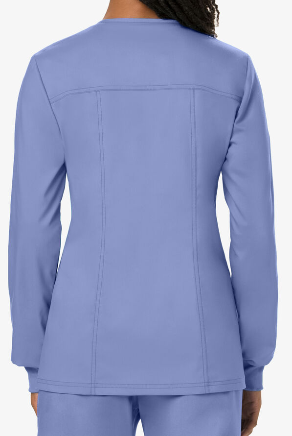 Cherokee Workwear Revolution Women's 3-Pocket STRETCH Snap Front Scrub Jacket - Ceil Blue - 3