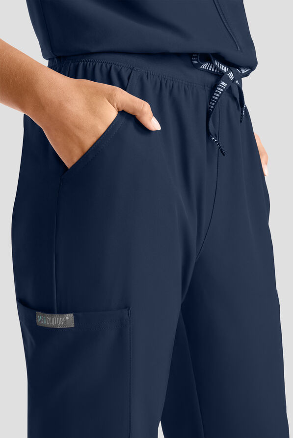 Med Couture Insight Women's 4-Pocket Zip Front Drawstring Waist Scrub Jumpsuit - Navy - 2