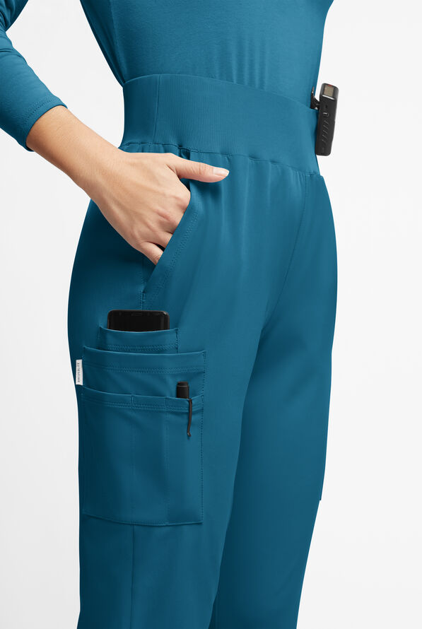 WhisperLite Semira Women's 11-Pocket High Waisted Cargo Scrub Pants - Caribbean Blue - 4