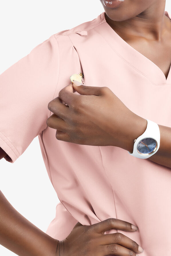 Butter-Soft Women's 6-Pocket V-Neck Scrub Top **Slightly IRREGULAR** - Sweet Pink - 2