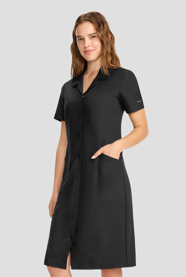 Cherokee Workwear Originals Ultra Women's 2-Pocket Button Front Scrub Dress - Black - 1