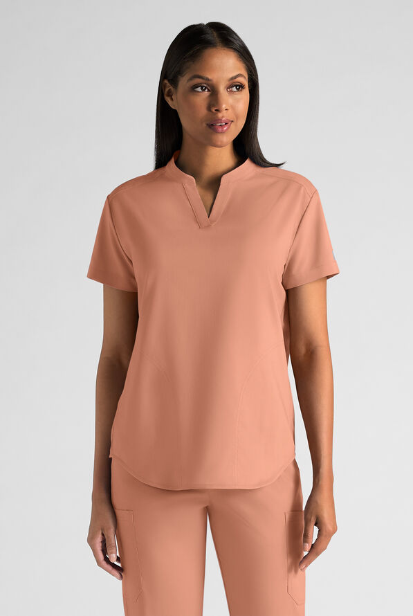 Butter-Soft STRETCH FLXTEK+ Women's 2-Pocket Oversized Henley Scrub Top - Terracotta - 1