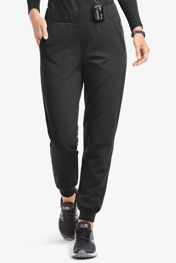 MOVEMENT by Butter-Soft Vega Women's 5-Pocket Flat Front Jogger STRETCH Scrub Pants - Petite - Black - 1