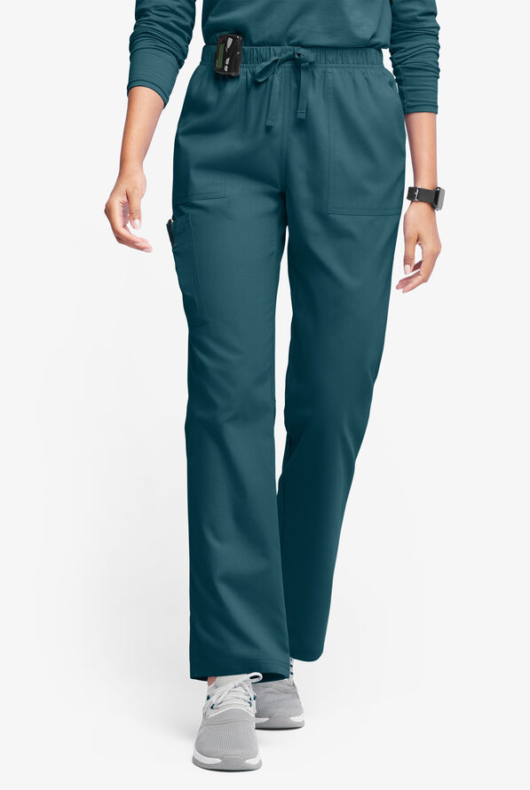 Pantalón médico Butter-Soft Originals de tiro medio estilo cargo con piernas rectas y 7 bolsillos para mujer - Caribbean Blue - 1