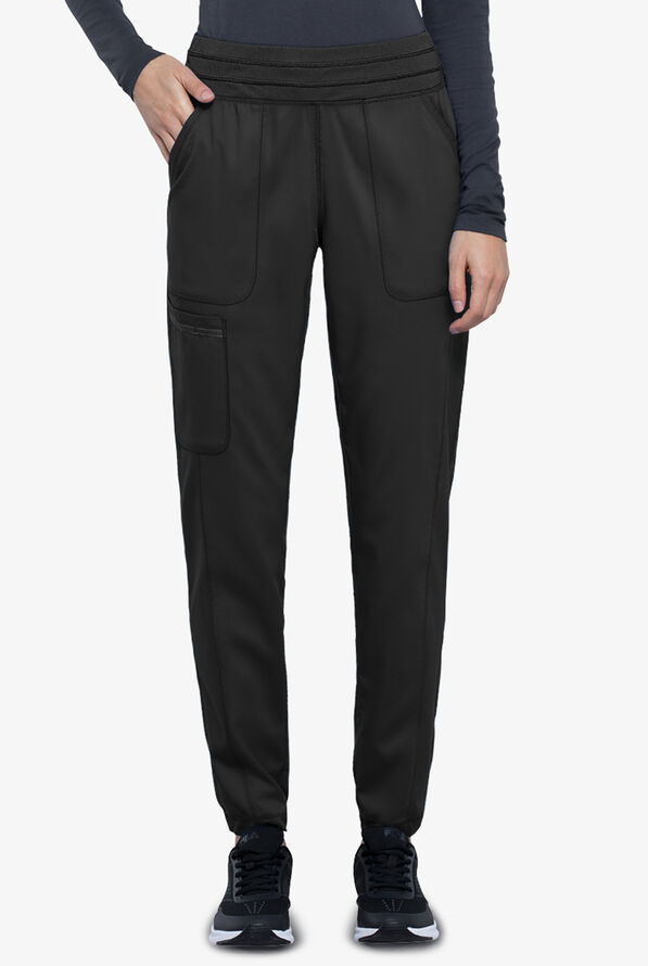 Cherokee Workwear Revolution Women's 5-Pocket STRETCH Elastic Waistband Half Jogger Scrub Pants - Black - 1