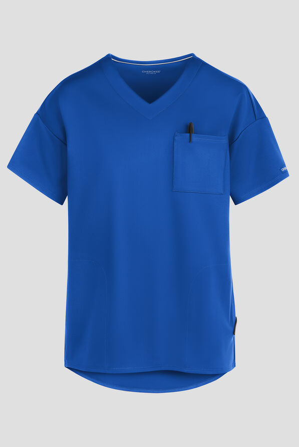Blusa médica Cherokee Achieve estilo túnica con cuello en V y 3 bolsillos para mujer - Royal - 1