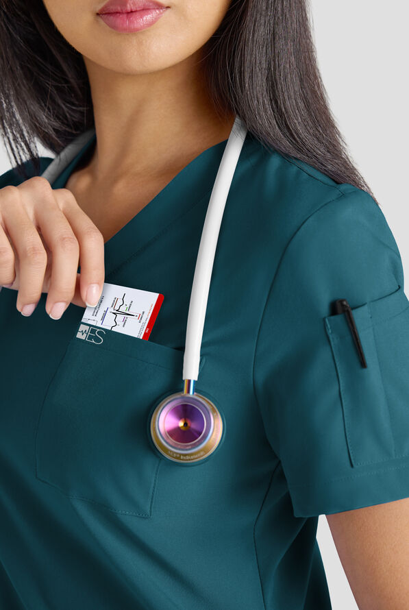 Conjunto de uniforme m&eacute;dico Easy STRETCH con 10 bolsillos para mujer - Caribbean Blue - 4