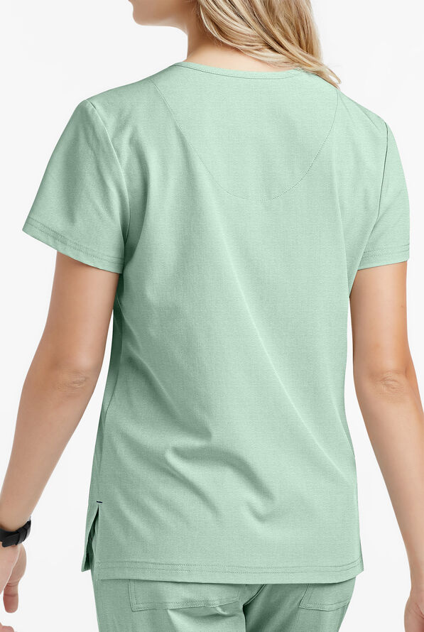 koi Basics Becca Women's 4-Pocket STRETCH V-Neck Scrub Top - Heather Sage - 3
