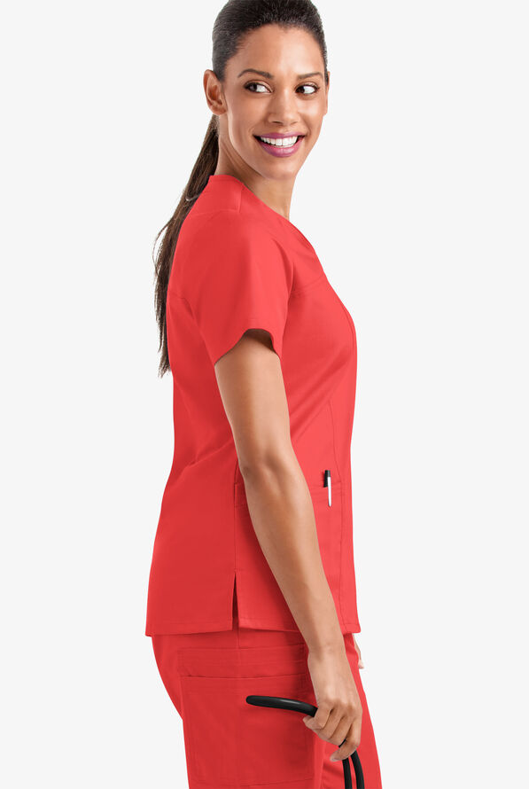 Butter-Soft STRETCH Women's 4-Pocket Sweetheart Neck Scrub Top - Radiant Red - 4