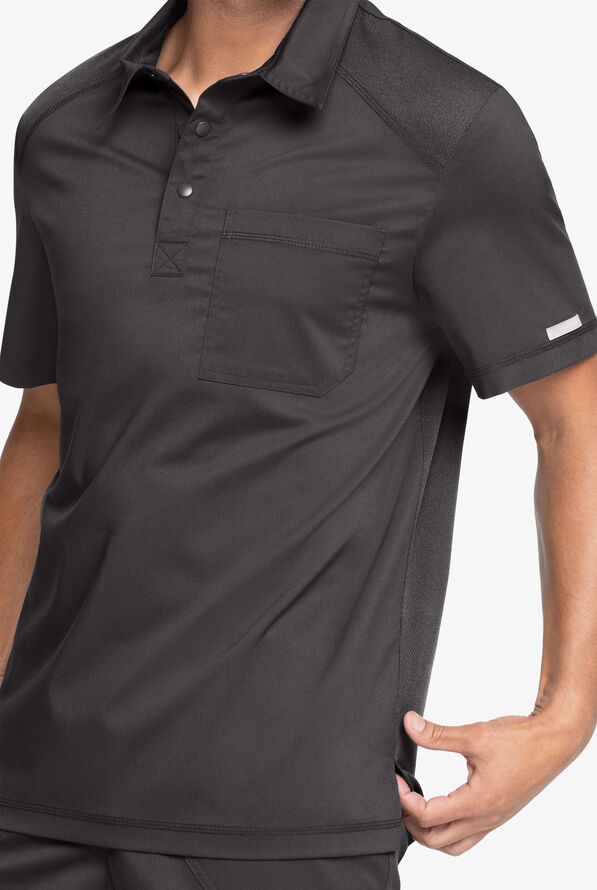 Cherokee Workwear Revolution Men's 1-Pocket STRETCH Snap Placket Polo Scrub Top - Pewter - 3