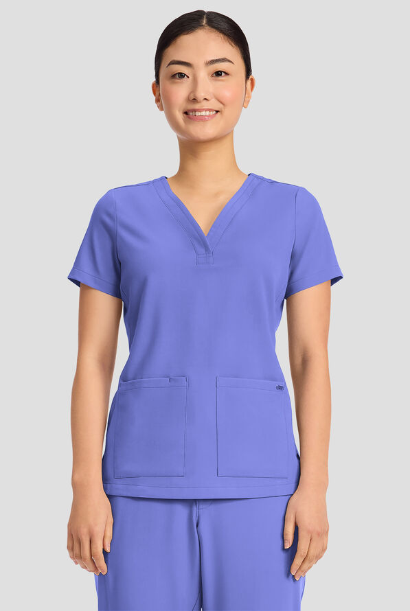Blusa m&eacute;dica Healing Hands Quest Briana STRETCH con 3 bolsillos y cuello en Y para mujer - Ceil Blue - 2