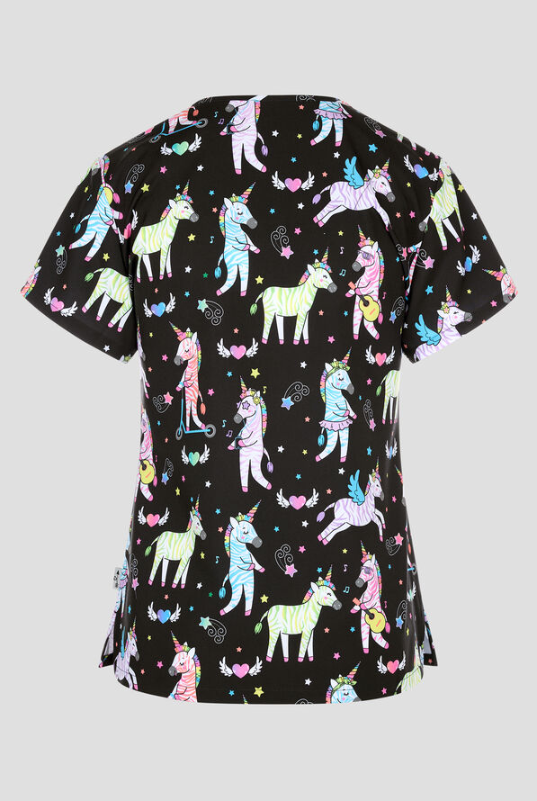 Zavate Ava Therese Zebra Pride Women's 2-Pocket STRETCH V-Neck Print Scrub Top - null - 2
