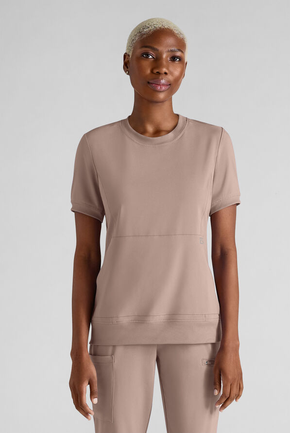 Easy STRETCH Anya Women's 2-Pocket Relaxed Crew Neck Scrub Top - Mocha Meringue - 1