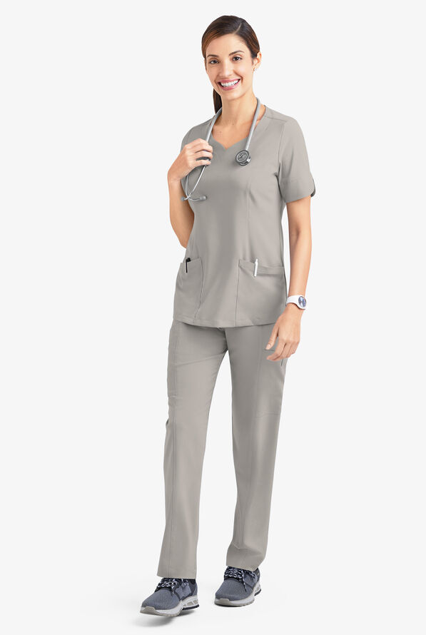 Blusa m&eacute;dica Easy STRETCH Aisha con escote coraz&oacute;n y 2 bolsillos para mujer - Lunar Grey - 2