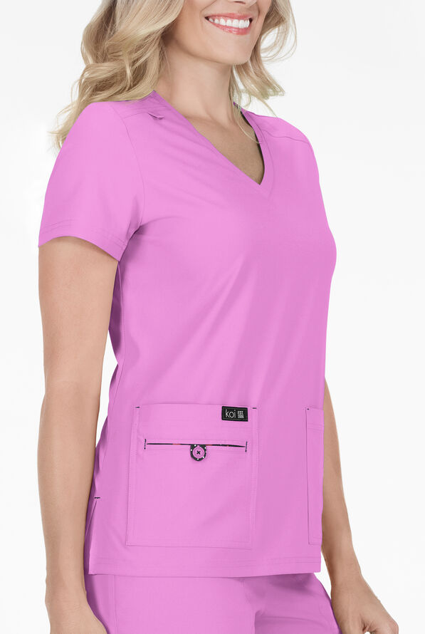 koi Basics Becca Women's 4-Pocket STRETCH V-Neck Scrub Top - Bloom Lavender - 2