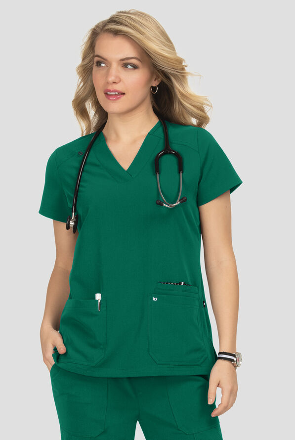 Blusa m&eacute;dica Koi Next Gen Hustle and Hear con cuello en V y 3 bolsillos para mujer - Hunter - 2