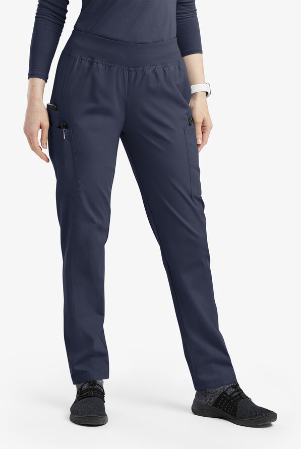 Pantalón médico Butter-Soft Originals de tiro medio estilo yoga con piernas entalladas y 5 bolsillos para mujer - Navy - 1