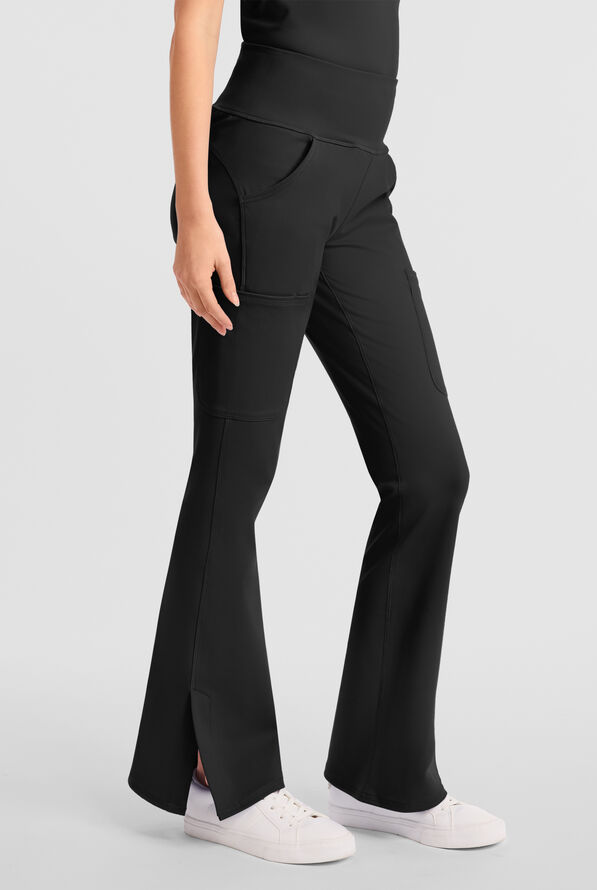 Med Couture Amp Knit Women's 5-Pocket STRETCH High-Rise Yoga Waistband Flare Leg Scrub Pant - Black - 2