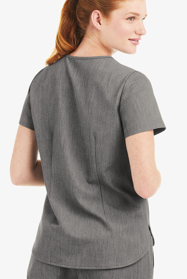 MOVEMENT by Butter-Soft Ceti Women's 1-Pocket V-Neck Tuck-In STRETCH Scrub Top - Graphite Heather - 3