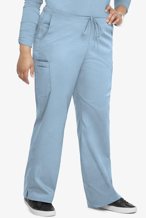 Butter-Soft STRETCH Women's 9-Pocket Drawstring with Back Elastic Scrub Pants - Tall - Ash Blue - 3