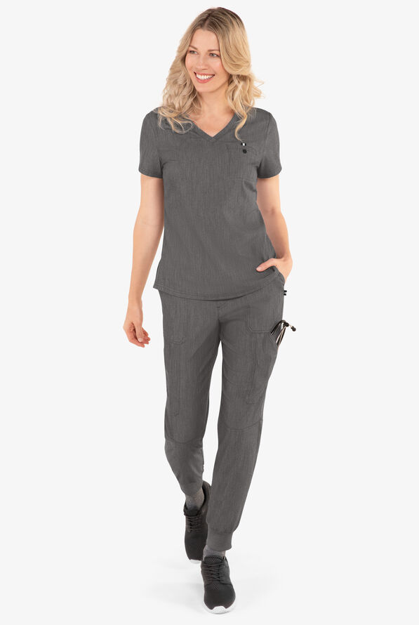 koi Next Gen Ready to Work Women's 1-Pocket STRETCH V-Neck Scrub Top - Heather Grey - 4
