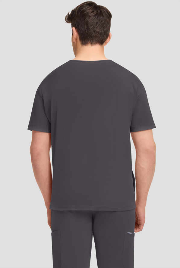 Cherokee Achieve Men's 3-Pocket STRETCH Relaxed V-Neck Knit Scrub Top - Pewter - 2