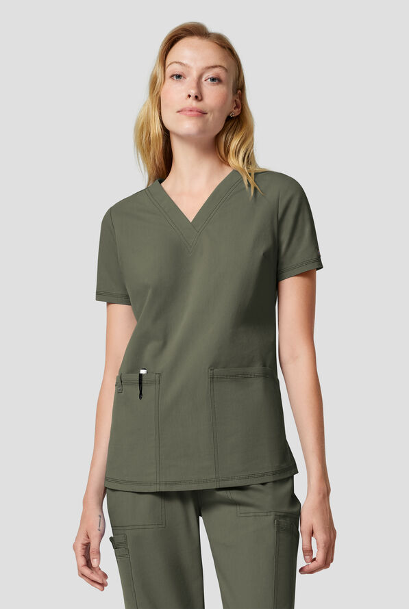 Dickies Forge Women's 2-Pocket V-Neck Scrub Top - Olive - 3