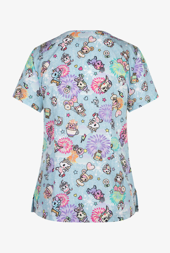 koi Tokidoki Cotton Candy Carnival Women's 2-Pocket STRETCH V-Neck Print Scrub Top - null - 2