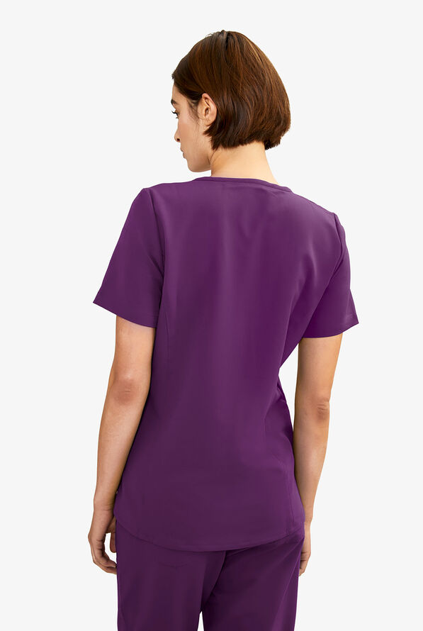 Keswi Women's 5-Pocket Faux Wrap Scrub Top - Eggplant - 3