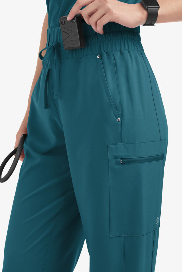 Easy STRETCH Ellie Women's 5-Pocket High Waisted Wide Leg Scrub Pants - Tall - Caribbean Blue - 2