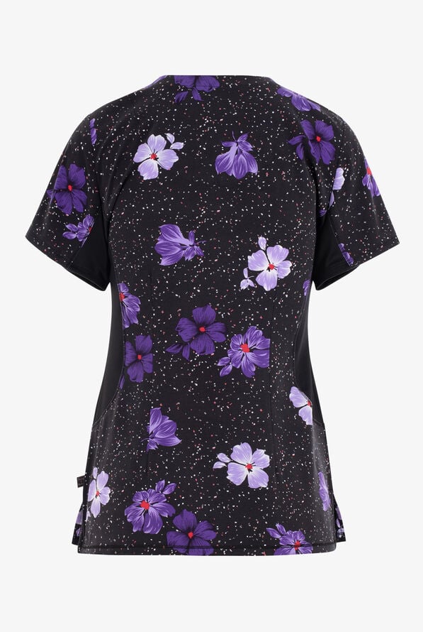 Healing Hands Night Breeze Floral Women's 3-pocket STRETCH Y-Neck