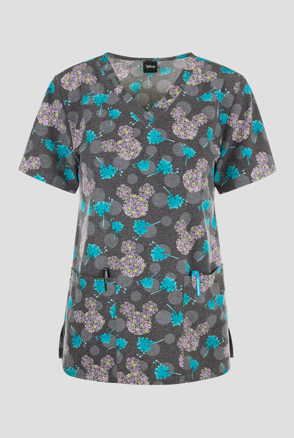 Tooniforms Disney's Dandy Mickey Women's 2-Pocket STRETCH V-Neck Print Scrub Top - null - 1