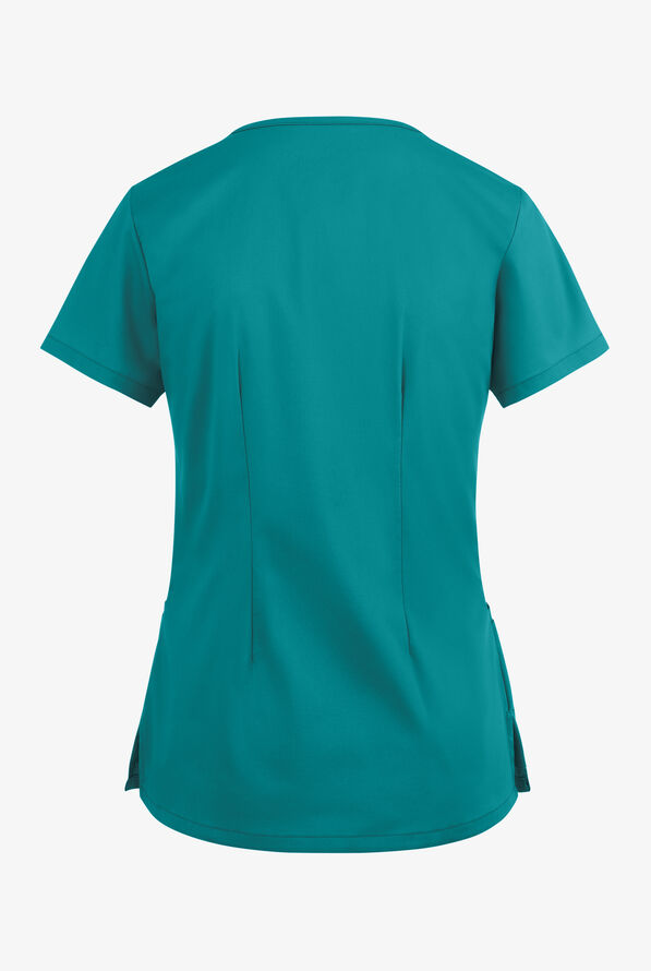 Blusa m&eacute;dica UA Butter-Soft STRETCH con cremallera en el cuello curvo y 4 bolsillos para mujer - Teal - 4