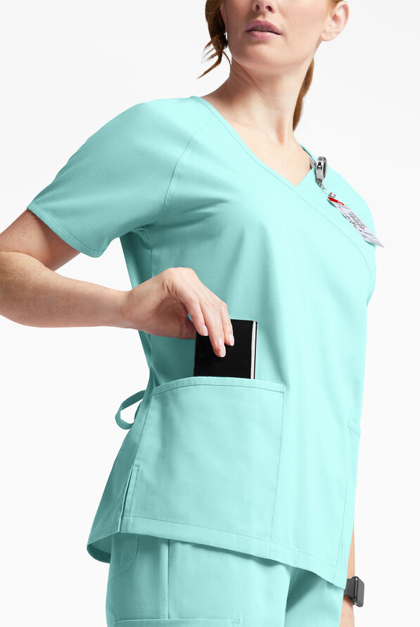 Butter-Soft Originals Women's 3-Pocket Mock Wrap Scrub Top - Sea Frost - 4