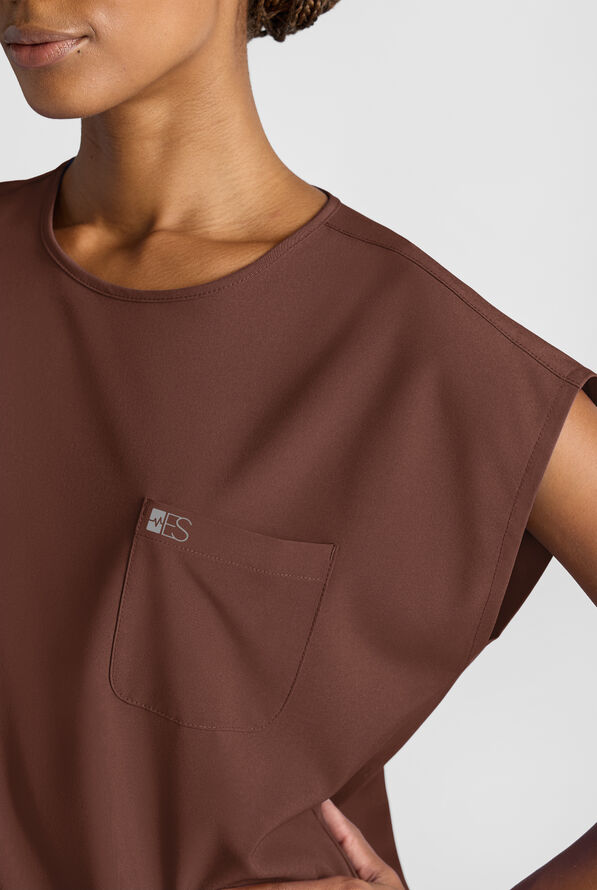 Easy STRETCH Women's Dolman Sleeve Crew Neck Scrub Top - Double Espresso - 4