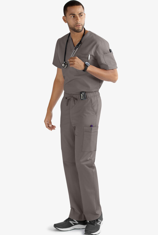 Butter-Soft STRETCH Men's 7-Pocket Cargo w/ Elastic Waist Scrub Pants - Tall - Cool Grey - 2
