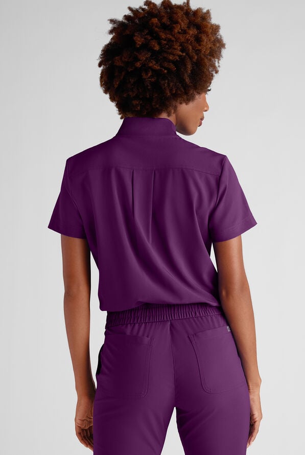 Easy STRETCH Nika Women's Zip Front Scrub Top&ndash; 2-Piece Jumpsuit Top - Eggplant - 5