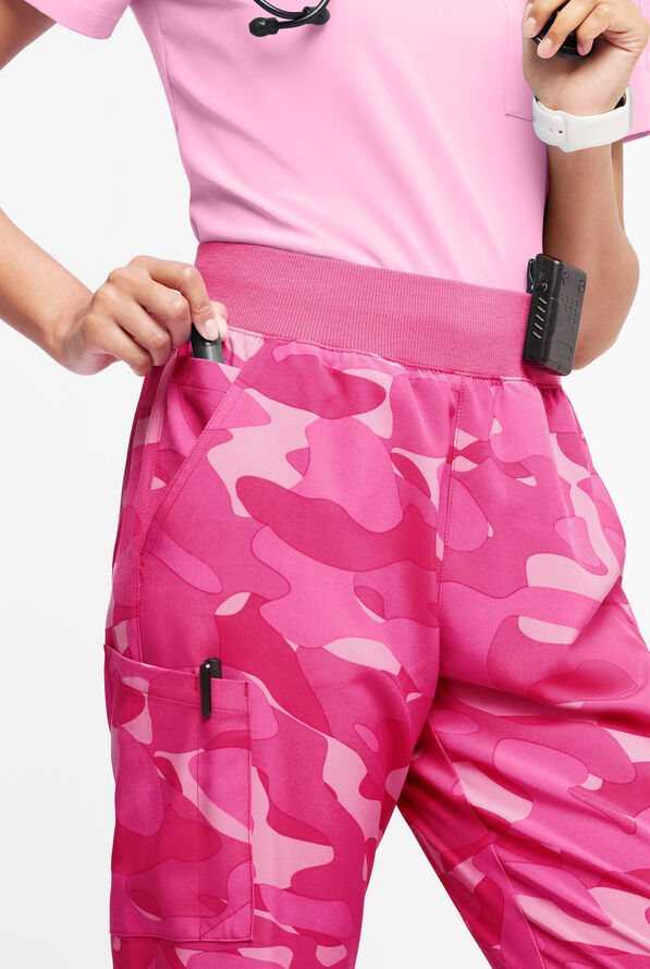 Easy Stretch Cloud Camo Flirt Women’s 5-Pocket Jogger Print Scrub Pants - null - 2