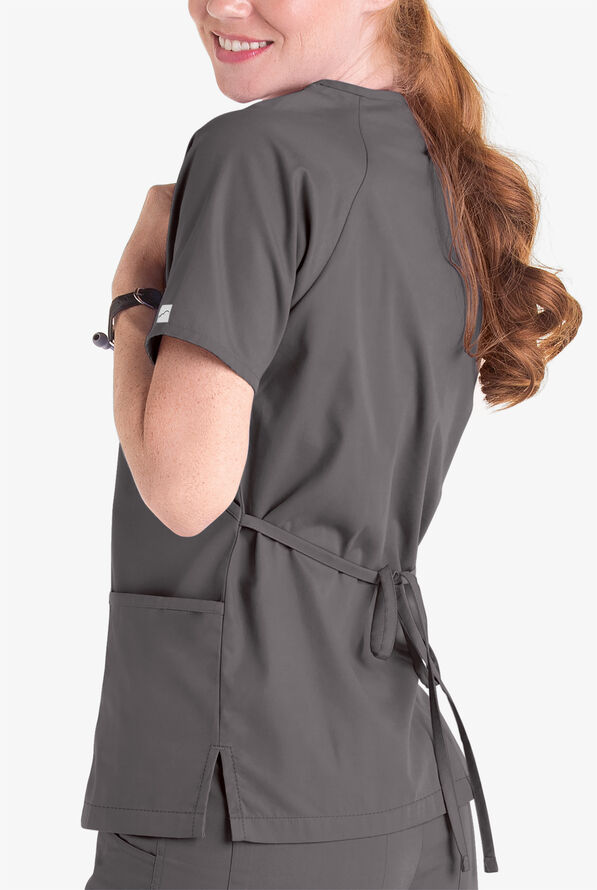 Butter-Soft Core Women's 2-Pocket Solid Mock Wrap Scrub Top - Grey Stone - 4