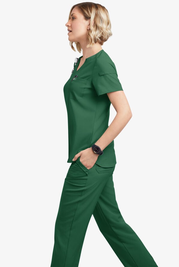 Easy STRETCH Nikki Women's 1-Pocket Scallop Neck Tuck-In Scrub Top - Hunter - 5