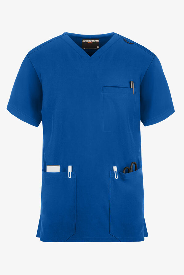 Camisa m&eacute;dica Skechers by Barco Aspire Sports STRETCH con cuello V y 3 bolsillos para hombre - Royal - 1