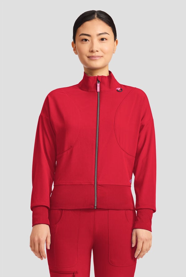 Med Couture Amp Women's 2-Pocket STRETCH Zip Front Warm Up Scrub Jacket - Solar Flare - 2
