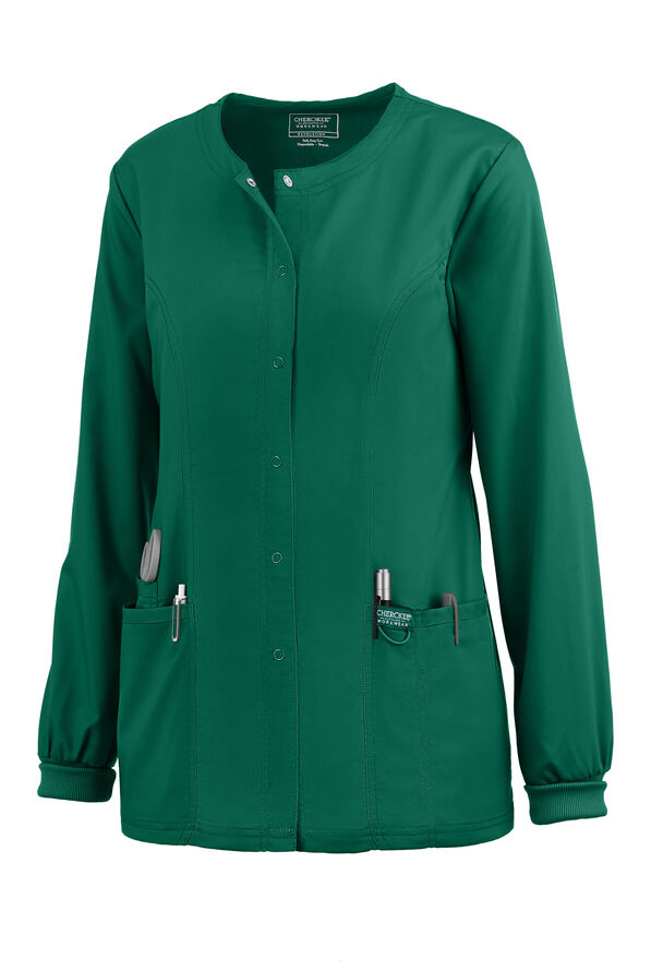 Cherokee Workwear Revolution Women's 3-Pocket STRETCH Snap Front Scrub Jacket - Hunter - 1