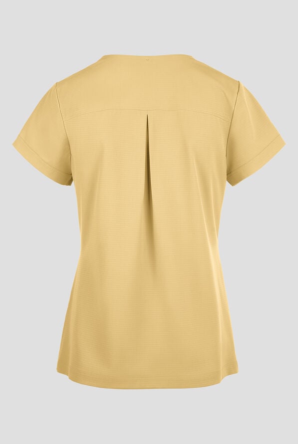 Skechers by Barco Ripstop Trek Women's 2-Pocket STRETCH Rounded Zip Neck Tuck In Scrub Top - Soft Citrine - 2